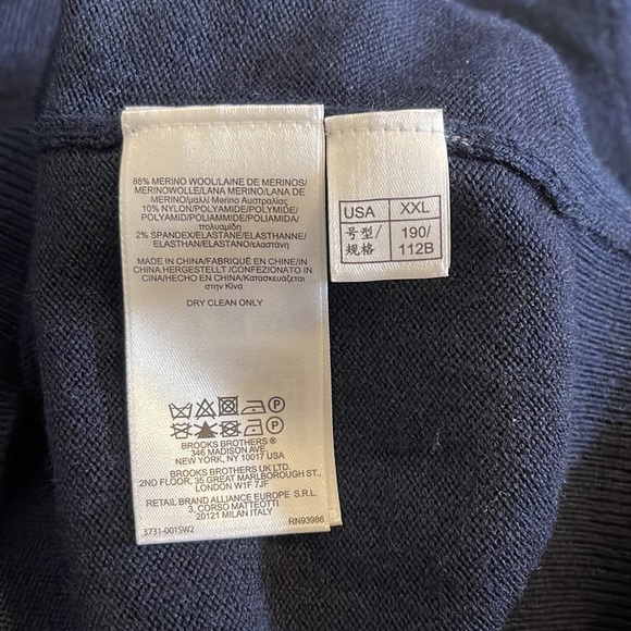 Brooks Brothers Merino Wool Blend V-Neck Sweater Navy Embroidered Logo XXL - Picture 9 of 9